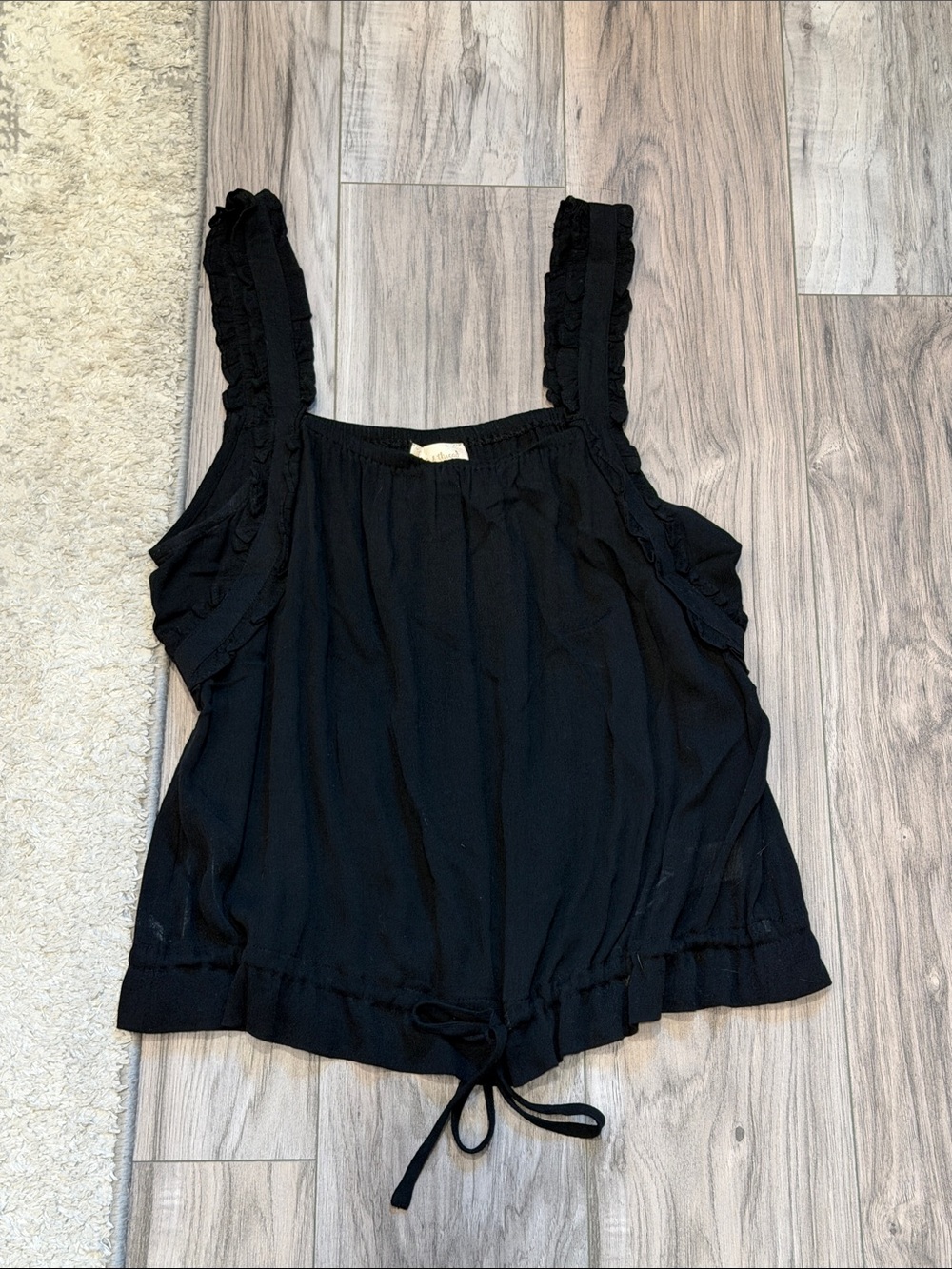 Hem & Thread Black Ruffled Strap Tank Top